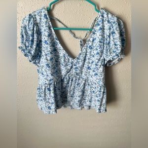 Hollister Blue Floral Tie-Back Babydoll Crop Top Size S